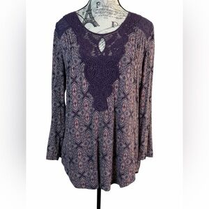 Daniel Rainn Purple Lace Trim Top Effortless Boho Chic Size M
